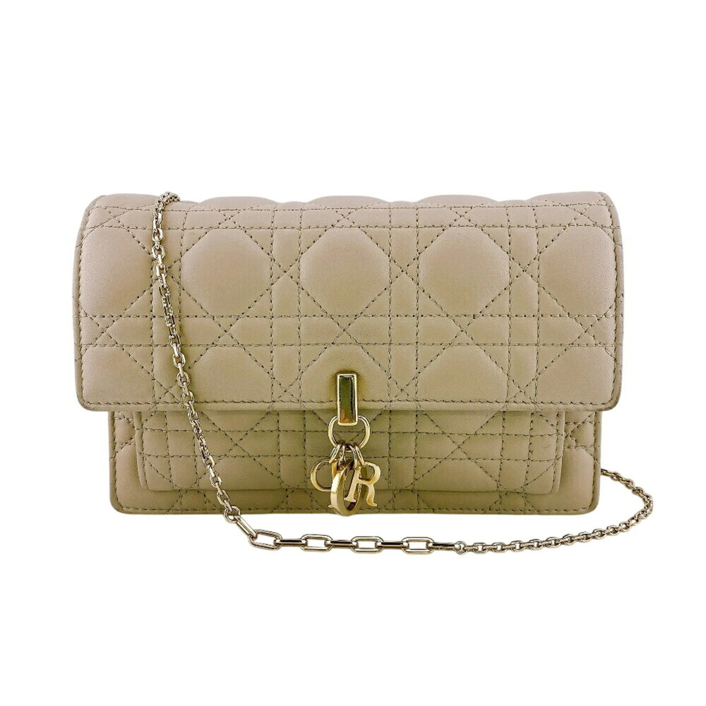 Christian Dior Lady Daily Chain Pouch, Leather, Beige, Women's